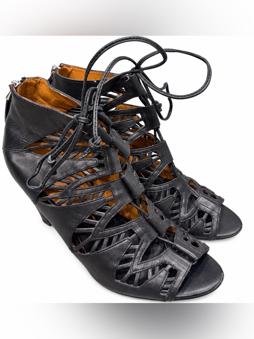 Dolce Vita Women’s Size 8 Black Leather Lace Up Gladiator Wedge Sandals Heels